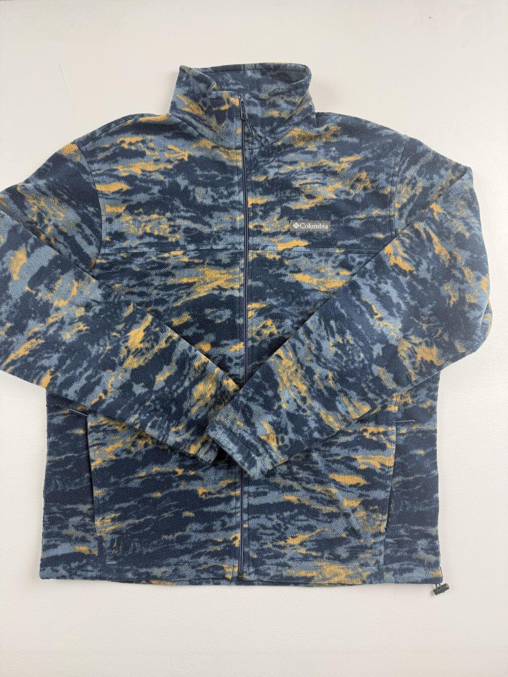 Columbia Jacket Mens Large Blue Camo Full Zip Fleece Hiking Outdoor Warm